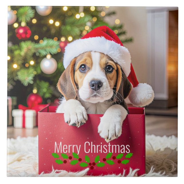 Beagle Puppy Christmas Design, Tile (Front)