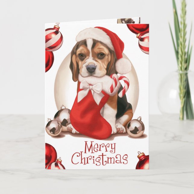 Beagle Puppy Christmas Holiday Card (Front)