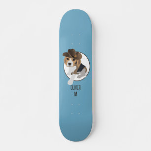 BEAGLE PUPPY DOG COUNTRY HAT CARTOON BLUE NAME SKATEBOARD