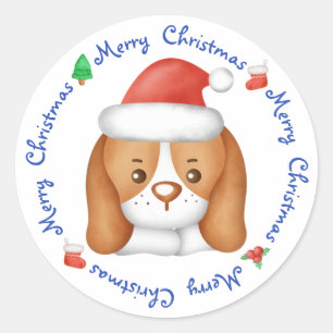 Beagle Puppy Dog Festive Santa Merry Christmas Classic Round Sticker