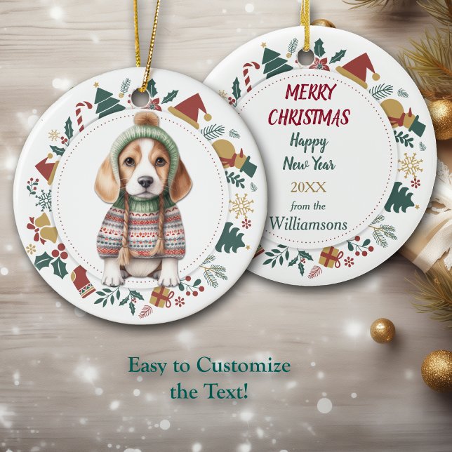Beagle Puppy in Winter Sweater Christmas Ceramic Tree Decoration (Creator Uploaded)
