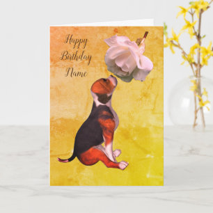 Beagle Puppy Rose Art Personalised Birthday Card