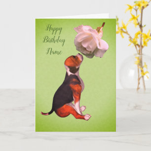 Beagle Puppy Rose Personalised  Birthday  Card