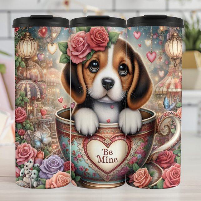 Beagle Puppy Teacup Be Mine Wrap Thermal Tumbler (Creator Uploaded)