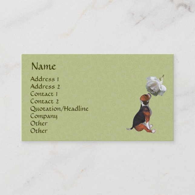 Beagle Puppy White Rose Cute Business Card (Front)