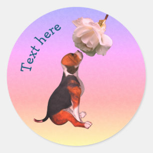 Beagle Puppy White Rose Cute Dog Personalised Classic Round Sticker
