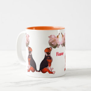 Beagle Puppy White Rose Cute Dog Personalised Two-Tone Coffee Mug