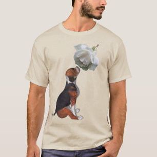 Beagle Puppy White Rose Cute Dog T-Shirt