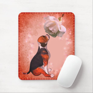 Beagle Puppy White Rose Dog Mouse Mat