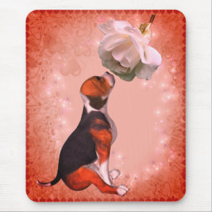Beagle Puppy White Rose Dog Mouse Mat