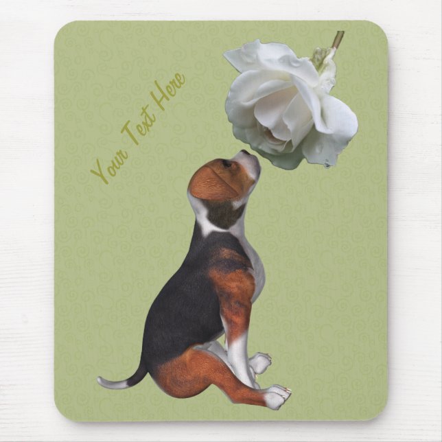 Beagle Puppy White Rose Dog Mousepad (Front)