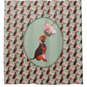 Beagle Puppy White Rose Shower Curtain