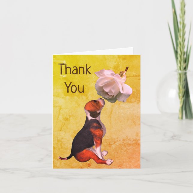 Beagle Puppy White Rose Thank You Card (Front)