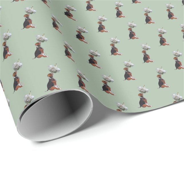 Beagle Puppy White Rose   Wrapping Paper (Roll Corner)