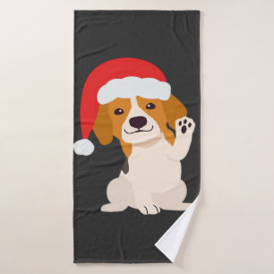 Beagle puppy with Santa's hat for dog lovers Overs Bath Towel