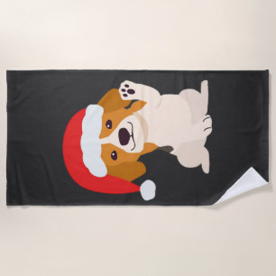 Beagle puppy with Santa's hat for dog lovers Overs Beach Towel