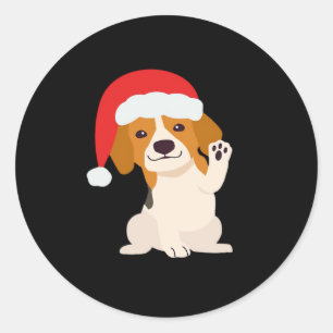 Beagle puppy with Santa's hat for dog lovers Overs Classic Round Sticker