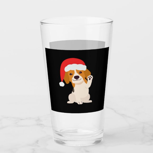 Beagle puppy with Santa's hat for dog lovers Overs Glass (Front)