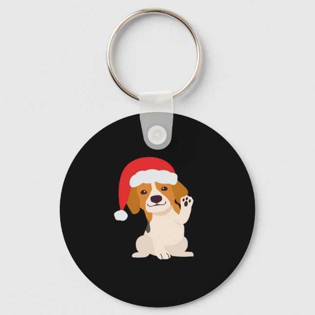 Beagle puppy with Santa's hat for dog lovers Overs Key Ring (Front)