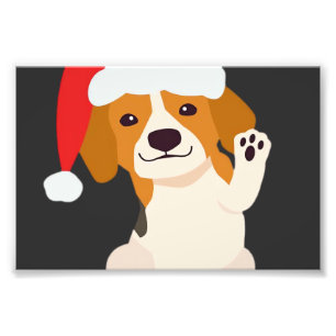 Beagle puppy with Santa's hat for dog lovers Overs Photo Print