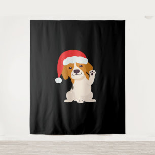 Beagle puppy with Santa's hat for dog lovers Overs Tapestry