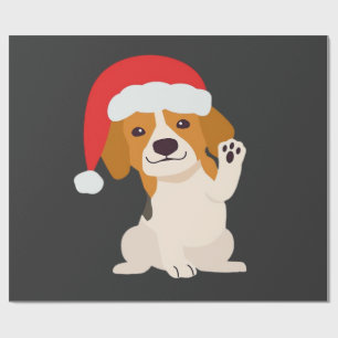 Beagle puppy with Santa's hat for dog lovers Overs Wrapping Paper