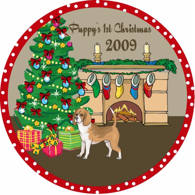 Beagle Puppy's First Christmas Ornament 2009 Photo Sculpture Decoration (Front)