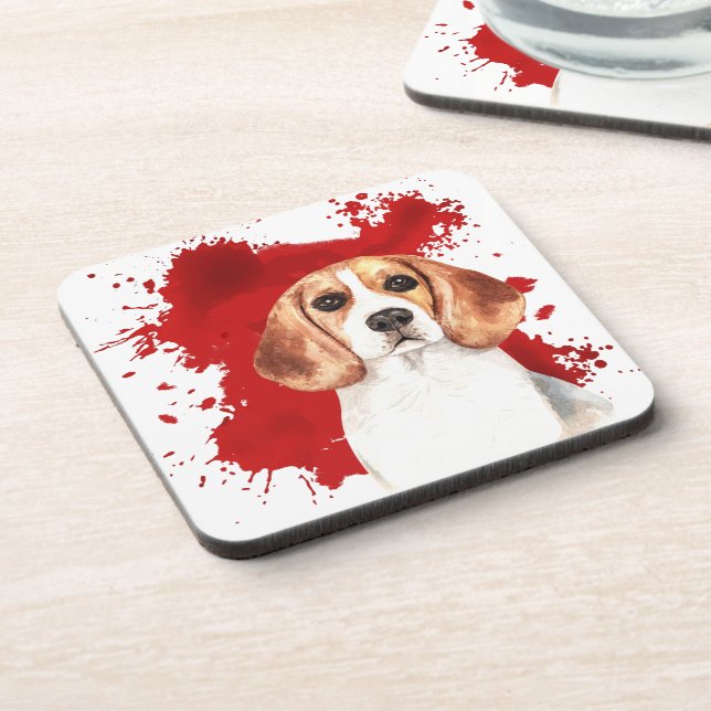 Beagle Red Abstract Splatter Coaster (Left Side)