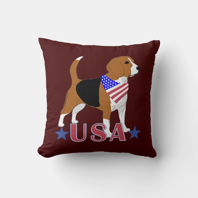 Beagle Red White Blue USA Patriotic Red Cushion (Front)