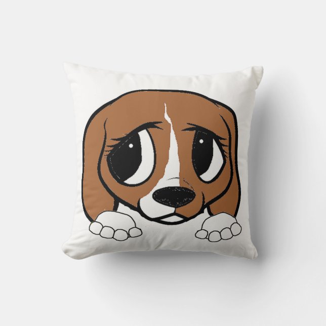 beagle red white peeking cushion (Front)