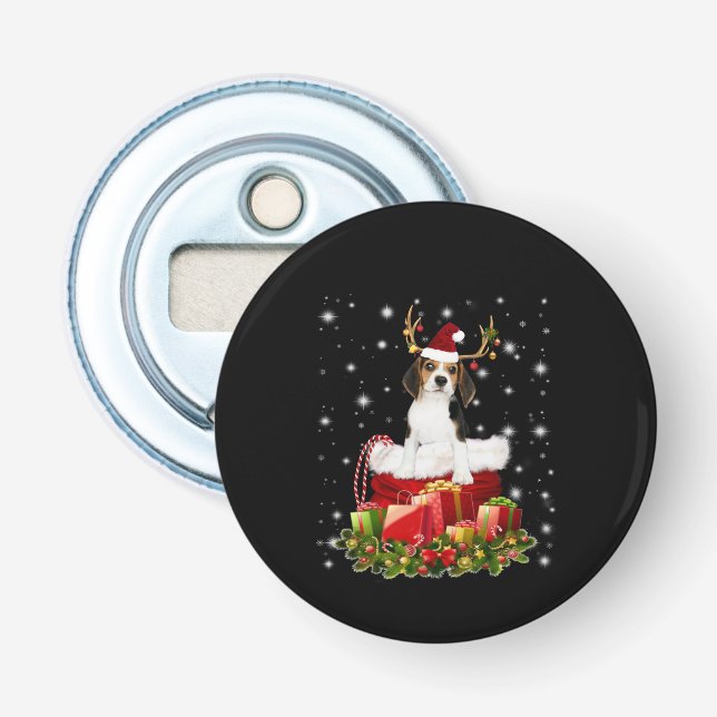 Beagle Reindeer Pressent Christmas Gift Bottle Opener (Front)
