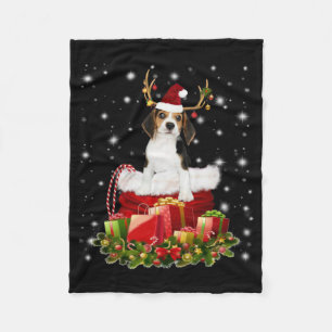 Beagle Reindeer Pressent Christmas Gift Fleece Blanket
