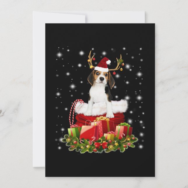 Beagle Reindeer Pressent Christmas Gift Thank You Card (Front)