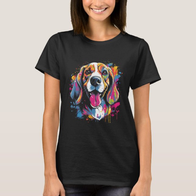 Beagle Retro Rainbow Color Splashes Design T-Shirt (Front)
