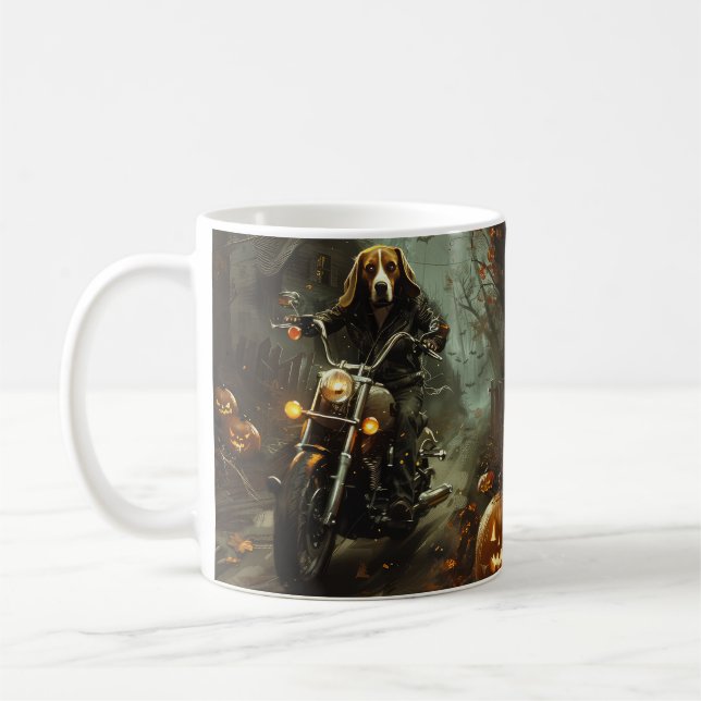 Beagle Riding Motorcycle Halloween Scary  Coffee Mug (Left)