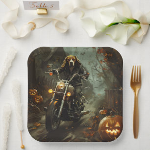 Beagle Riding Motorcycle Halloween Scary Paper Plate