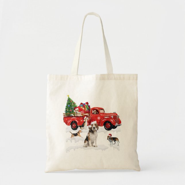 Beagle riding red truck xmas merry christmas s tote bag (Front)