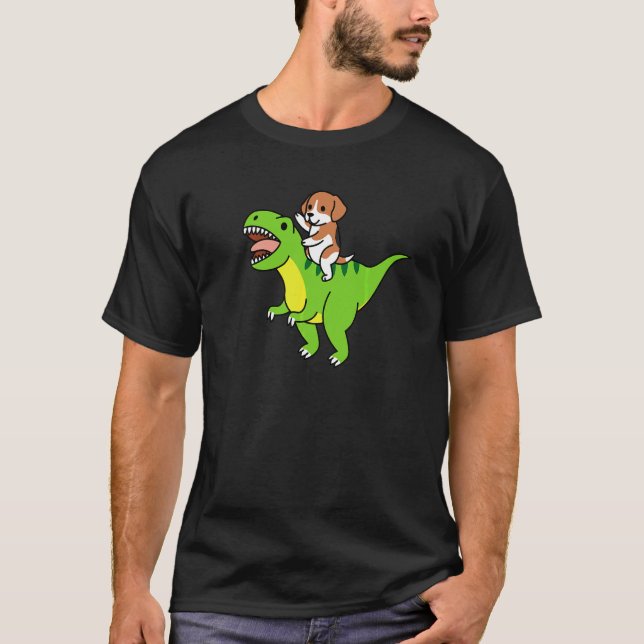 Beagle Riding Rex Dinosaur Dog T-Shirt (Front)