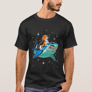 Beagle Riding Shark Jawsome Dog Space Galaxy T-Shirt
