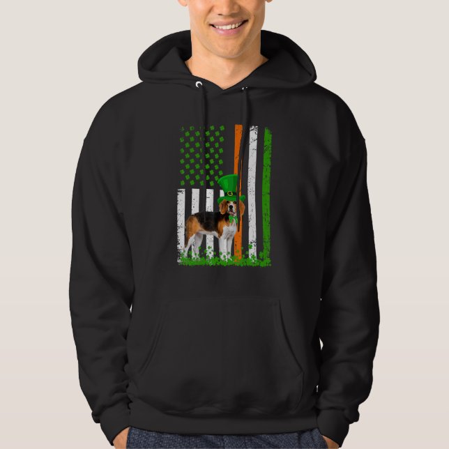 Beagle Saint Patrick's Day Dogs Lover American Fla Hoodie (Front)