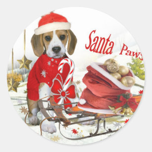 Beagle Santa and friends gifts Classic Round Sticker