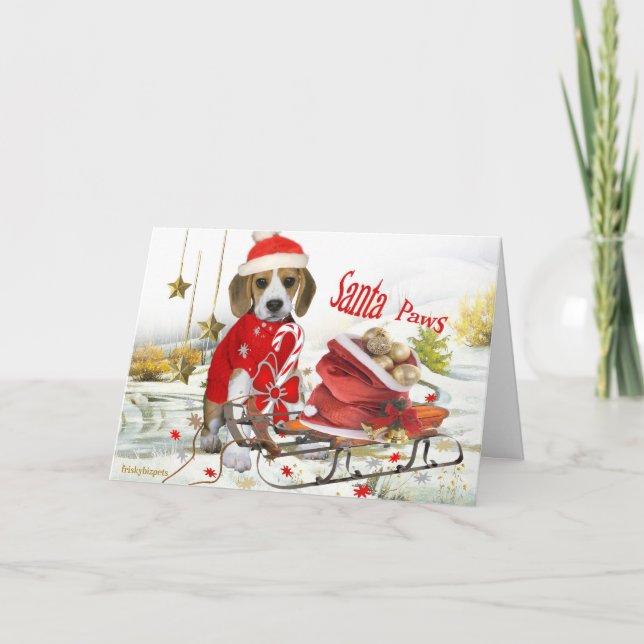 Beagle Santa and friends gifts Holiday Card (Front)