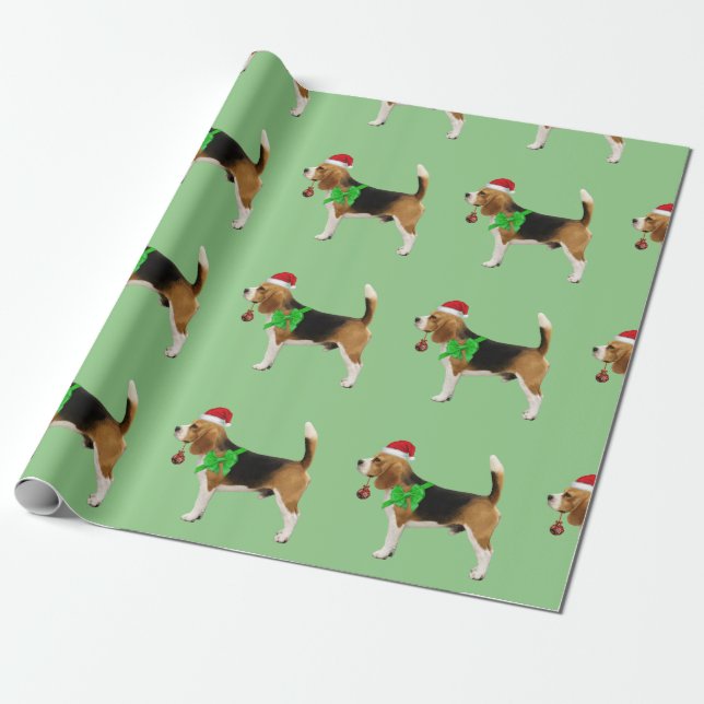 Beagle Santa Christmas Gift Wrapping Paper (Unrolled)