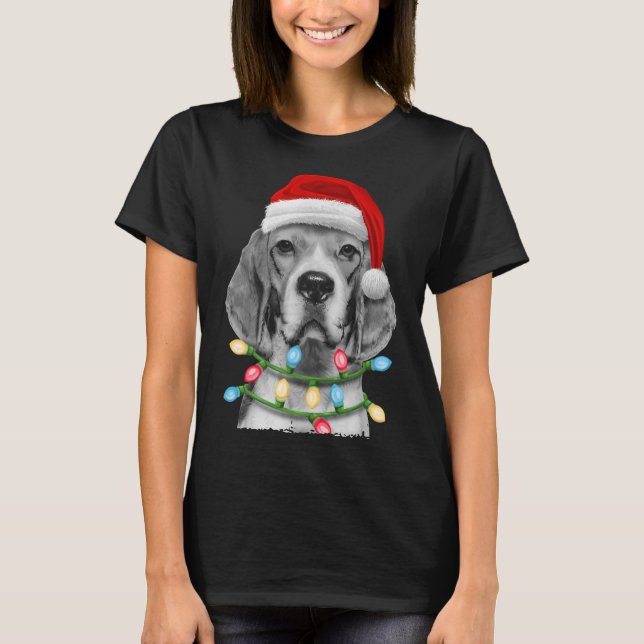 Beagle Santa Christmas Tree Lights Xmas Dogmas T-Shirt (Front)