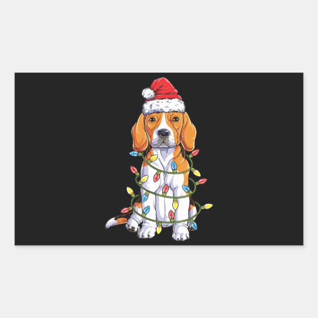 Beagle Santa Christmas Tree Lights Xmas Gifts Boys Rectangular Sticker (Front)