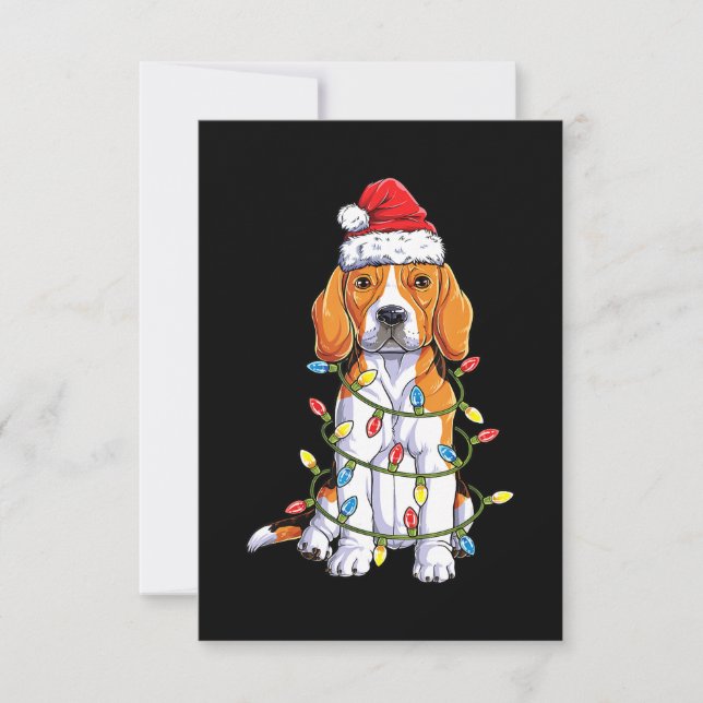 Beagle Santa Christmas Tree Lights Xmas Gifts Boys RSVP Card (Front)
