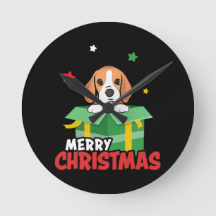 Beagle Santa Dog Lovers Merry Christmas Xmas Round Clock
