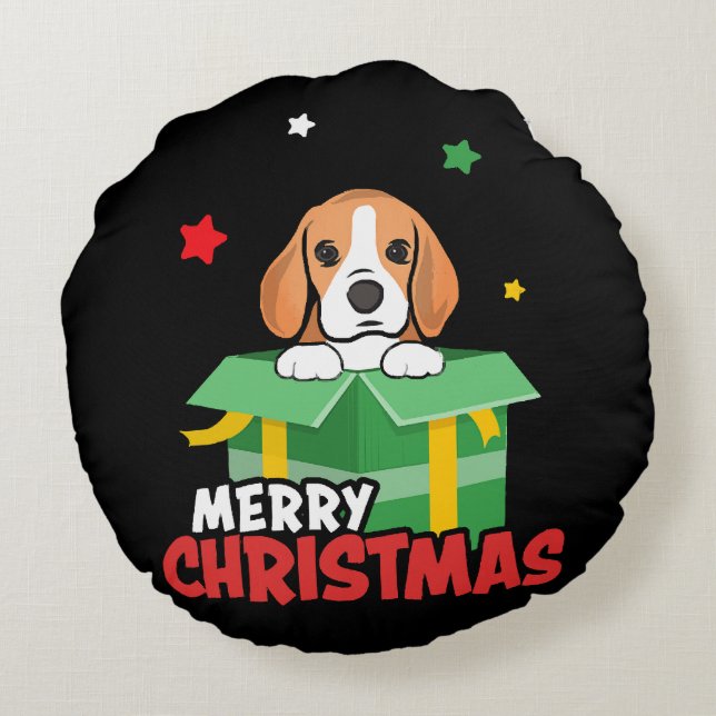 Beagle Santa Dog Lovers Merry Christmas Xmas  Round Cushion (Back)