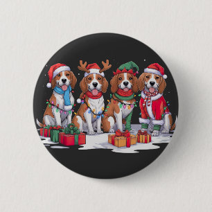 Beagle Santa hat antlers elf Christmas lights  6 Cm Round Badge