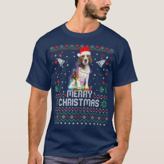 Beagle Santa Hat Dog Christmas Tree Lights Holiday T-Shirt